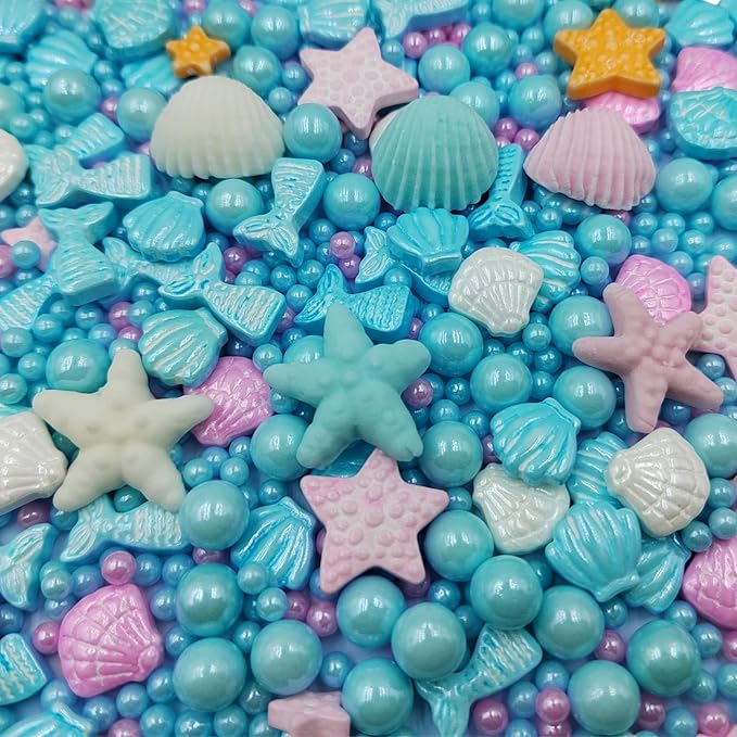 Homankit Mermaid Sprinkle Sweets Sprinkles for Baking Dessert Cupcake Cake Topper Starfish Shell Pearl Mermaid Candy Mix 3.53 Ounces