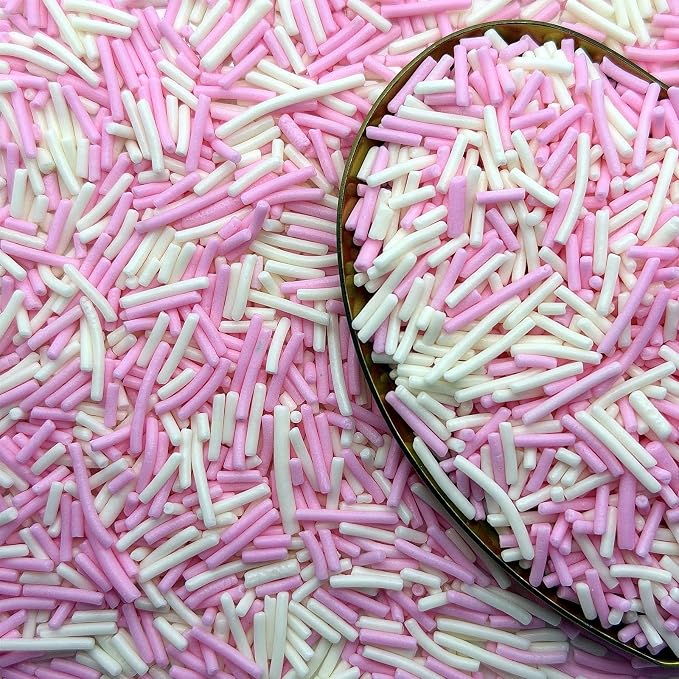CandiJumpin Pink and White Jimmy Sprinkles, White and Baby Pink Sprinkles for Cake Decorating Edible Cake Jimmies Edible Crunchy Jimmies Ice Cream Toppings, Baby Shower Party Wedding Christmas Supplies 3 OZ