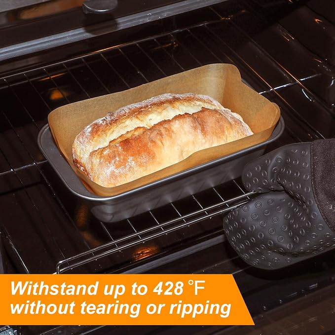 Webake Pre-Cut Unbleached Parchment Paper Loaf Pan Liners, Non-Stick Baking Paper for 8.5 x 4.5, 9 x 5 & 10 x 5 Inch Bread Pans, Fits 1lb, 1.5 lb & 2 lb Loaves, 100pcs