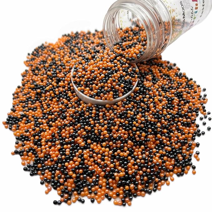 SE Si&Moos Nonpareil Sprinkles, 2mm Black and Orange Mini Edible Pearls Orange and Black Sprinkles for Cake Decorating Halloween Cookie Decorations Wedding Baby Shower Party Christmas Holiday Supplies 3.5 OZ