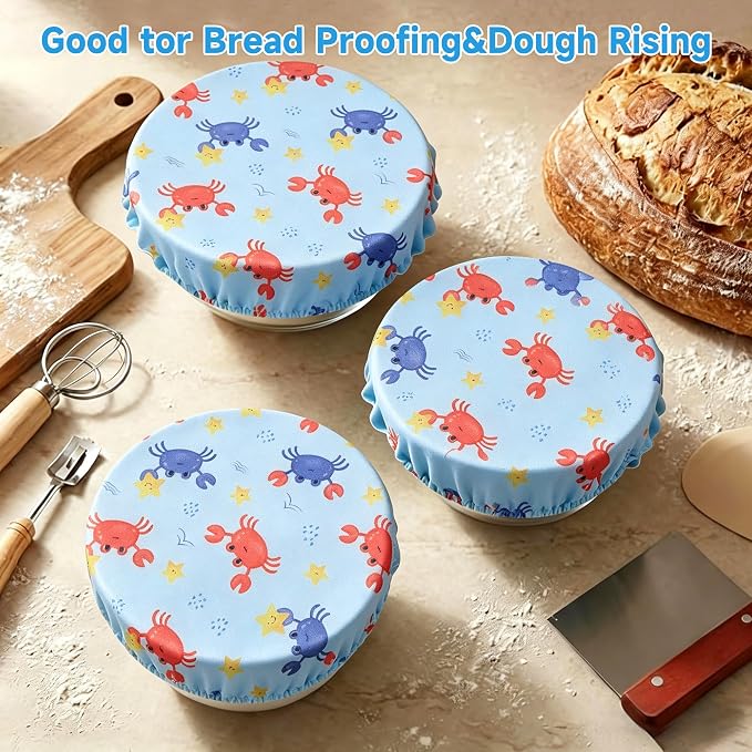 6PCS Bowl Covers Reusable Bread Proofing Bowl Covers Sourdough Bread Baking Accessories, Crabs