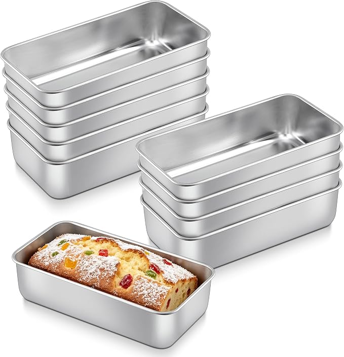 Homikit 10 Pack Stainless Steel Loaf Pans, 9x5 Inch Medium Bread Pan Set Non Toxic, Metal Meatloaf Tin for Baking Homemade Sandwich Sourdough Bread Pound Cake, Oven & Dishwasher Safe, Rust Free