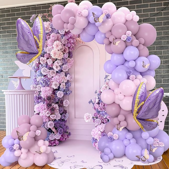 Purple Butterfly Balloon Arch Garland Kit 133pcs Pastel Purple Pink Foil Balloons Arch Kit for Butterfly Birthday Party Decorations Baby Shower Decorations for Girls