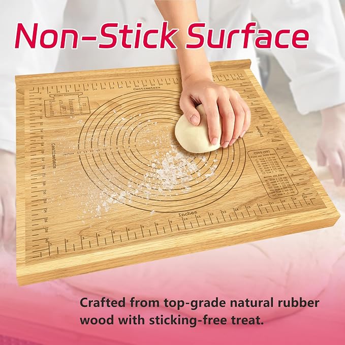 Extra Large Wooden Pastry Board, 24'' x 20" Wood Dough Rolling Tray with Edge, Reversible Cutting & Serving Board for Pizza, Bread, Pastry Baking, Kitchen Counter Dough Prep Board