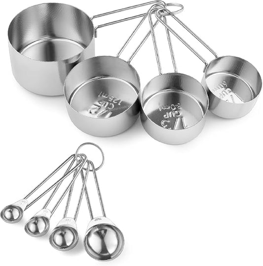 8PCS Measuring Cups, OHOLA Stainless Steel Measuring Cups and Spoons Set, Great for Cooking and Baking