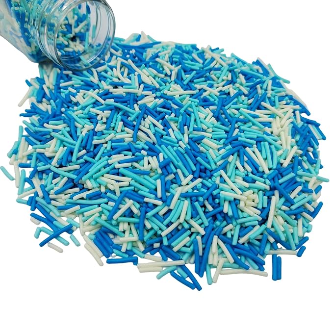 Jimmies Sprinkles, Edible Jimmy Sprinkles, Blue White Crunchy Jimmies Mix for Cake Decorating, Edible Cookie Cupcake Decorations for Frozen Winter Baking and Holiday Party Treats