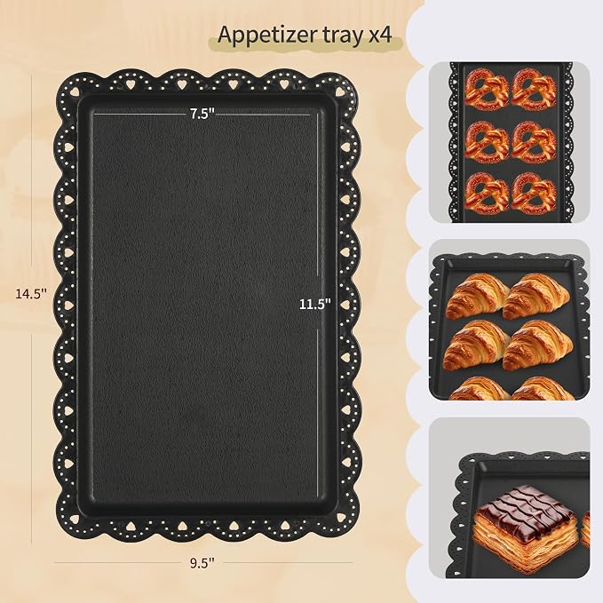 Pack of 11 NWK Cake Stand Set, with 3 x Two-Tier and 3 x Three-Tier Cupcake Stands, 4 x Appetizer Trays, 1 x Tablecloth for Birthday Bridal Baby Shower Party (Black)