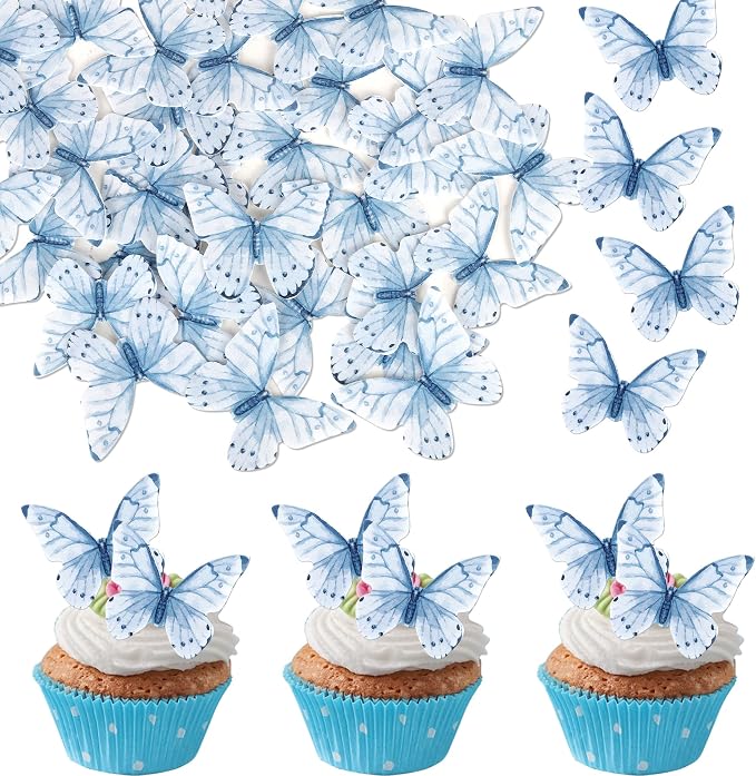 48 PCS Edible Butterfly Cupcake Toppers Wafer Paper for Cake Decorating - Butterfly Theme Baby Shower, Wedding, Birthday Party Decorations Supplies - Light Purple