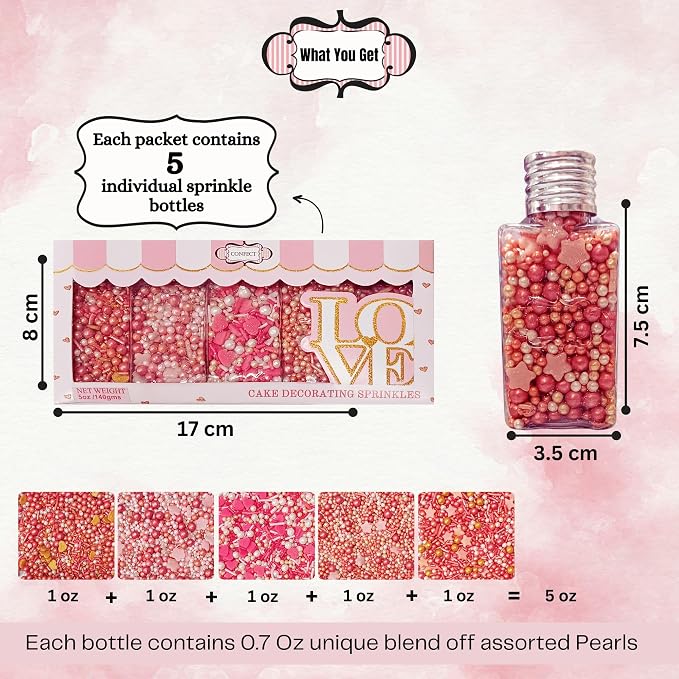 Confect Pink, White & Gold Heart & Flower Sprinkles Mix – Edible Sprinkles for Baking, Cake & Cupcake Decorations – Valentine’s Day Sprinkles – Festive Edible Baking Toppers | Vegan, Gluten-Free, Nut-Free, Soy-Free, Dairy-Free, Palm Oil-Free- 5 Oz