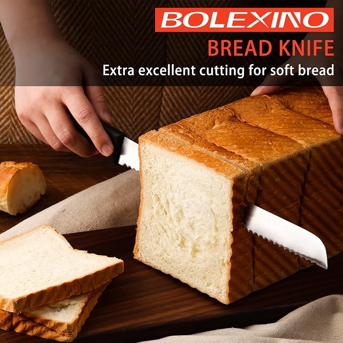 12 Inch Serrated Bread Knife for Homemade Bread, Stainless Steel Wide Wavy Edge Knife, Multi-Purpose Kitchen Knife, Efficient Cake Slicer, Ultra Sharp Baker's Knife for Cutting Crusty Breads, Cake
