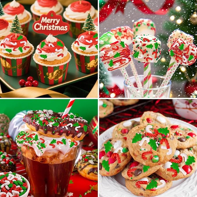 LEBERY Christmas Tree Sprinkles 3.5 Oz Red Green White Sprinkle Edible Christmas Sprinkles Holiday Candy Cane Sprinkle for Cake Decorating Edible Christma Cake Topper Ice Cream Cookie Decor
