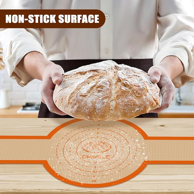 Silicone Bread Sling for Dutch Oven, Non-Stick & Easy to Clean Bread Baking Mat Set, 2 Pcs Reusable Bread Sling with Long Handle to Transfer Sourdough (Orange, Oval and Round)