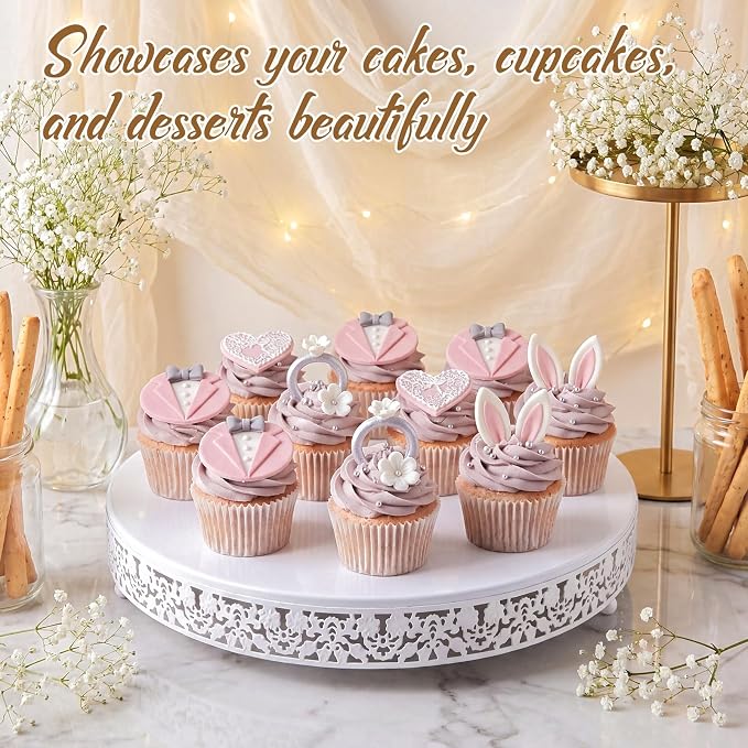Wenqik 20 Inch White Cake Stand Set Metal Round Cupcake Dessert Stand with Cake Cutting, Flower Spatula Wedding Cupcake Pastry Display Candy Holder Display for Wedding Party Birthday Baby Shower