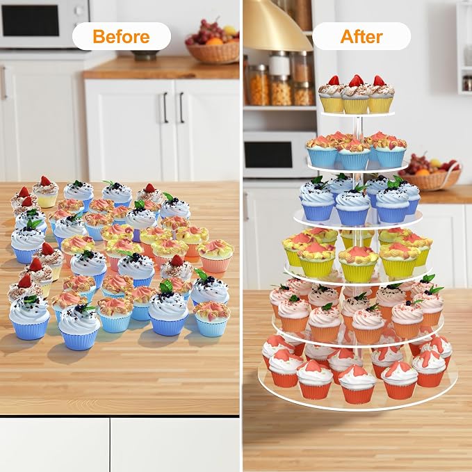 6 Tier Large Acrylic Round Cupcake Stand, Clear Wedding Cupcake Tower Stand, Cupcake Tier Stands for Dessert Table, Tiered Cupcake Holder Stand, Cupcake Display Stand