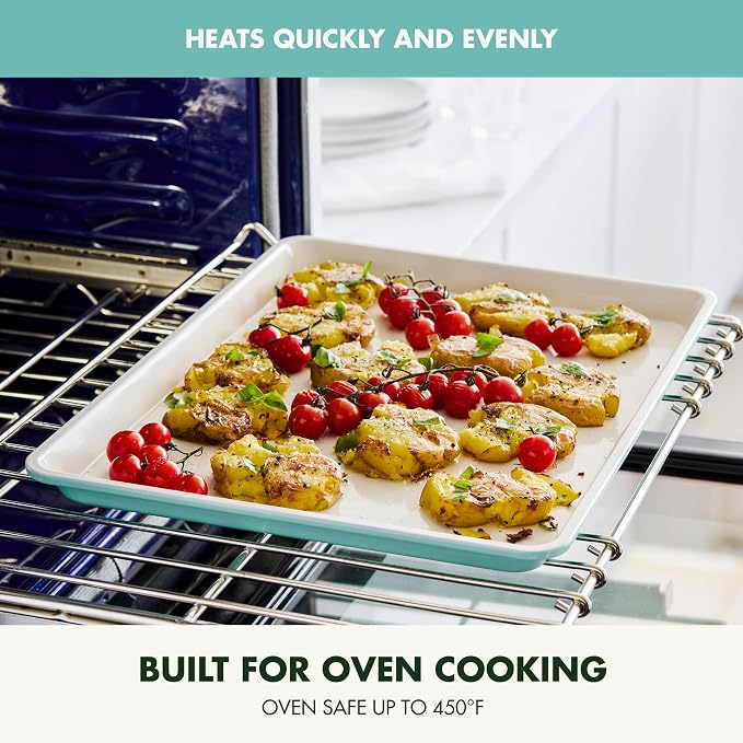 GreenPan Bakewell 13"x18" Baking Sheet Pan, Healthy Ceramic Nonstick Bakeware, PFAS-Free Durable Cookie Tray, Versatile Kitchen Essentials, Vibrant Ovenware, Easy Clean, Turquoise