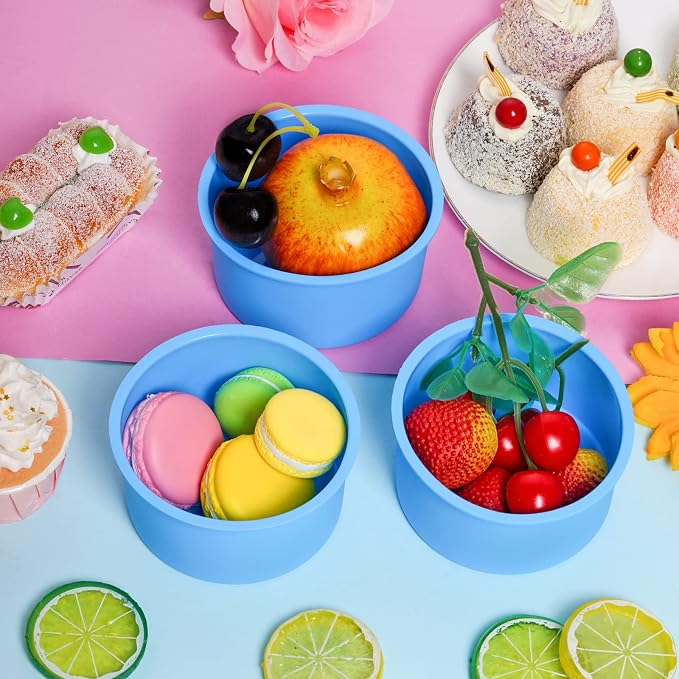 12pcs Silicone Cake Mold Baking Round Cake Molds 4 Inch Non-Stick Baking Pan Kitchen Silicone Cake Molds for Baking (Blue, 4inch)