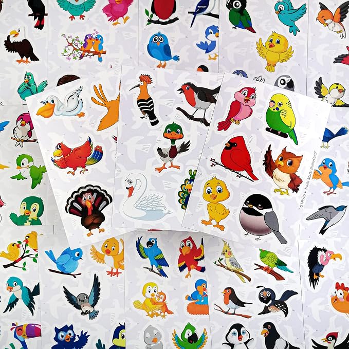 BulbaCraft 100Pcs Bird Stickers, Bird Party Supplies, Parrot and Hummingbird Stickers, Gifts for Women & Men