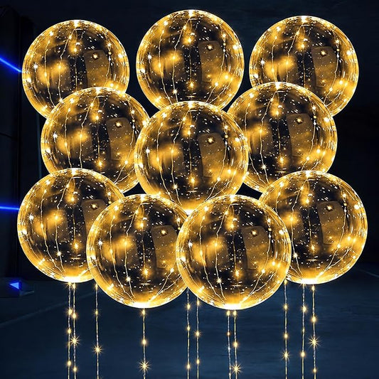 LED Light Up Balloons 10 Pack – 20" Transparent Glow Balloons Light Up with LED String Lights & Switch, Easy Air or Helium Use for Special Events, Weddings, Party Decorations & Festive Nights