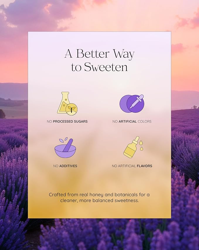 Lavender Honey Simple Syrup for Coffee, Cocktails, Tea, Matcha - Clean Simple Syrup with Real Lavender & Honey - 13.5 oz