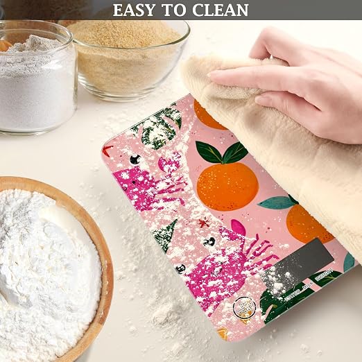 Food Scale Kitchen Digital Scale Food Ounces and Grams Dieting Baking Cooking Waterproof Glass Panels LCD Display,4 Units Scale Tare Function Pink Fruit Orange Crabs