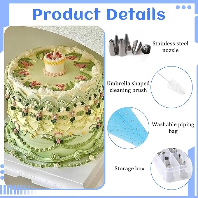 49pcs Piping Bags and Tips with Storage Case Set, 36 Stainless Steel Piping Tips, Reusable Pastry Bags, Scrapers and Storage Case, Frosting Tip for Cupcakes Cakes Cookies Decoration DIY Baking