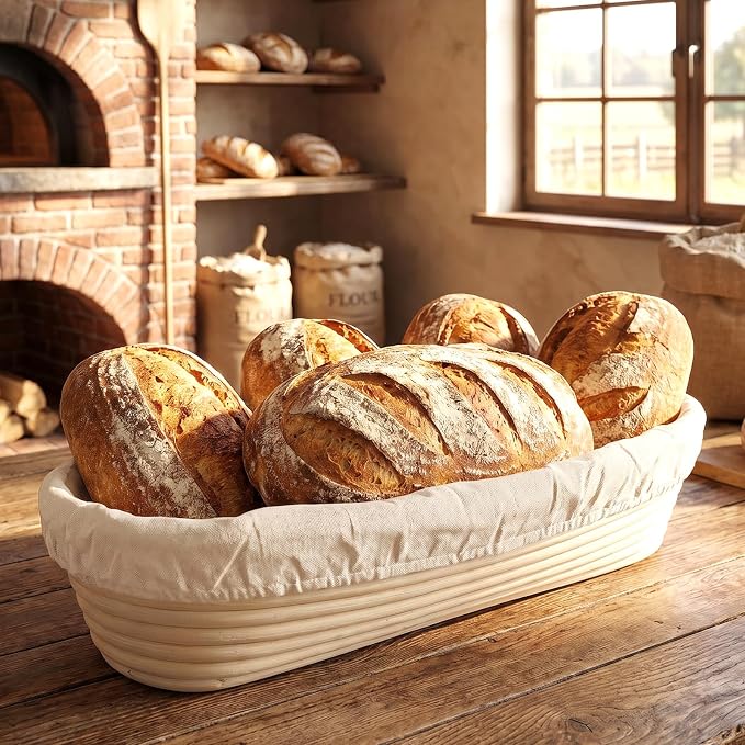 2 Pack 13 Inch Oval Bread Proofing Basket,Banneton Basket Bread Baking Bowl with Linen Liner Cloth, Perfect for Professional & Home Sourdough Breads Baking, Artisan Sourdough Breads