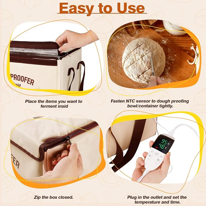 Folding Bread Proofing Box 16 x 12 IN, 3 Sides Heating Dough Proofer with Temp Control (50-113℉) & 48H Timer, Proofing Box for Sourdough, Pizza,Yogurt, Bread Warmer, Baking Supplies with Metal Rack