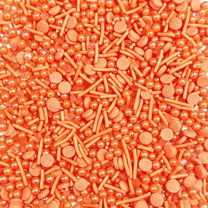 Sentovac Orange Sprinkles Edible Orange Round Confetti Jimmies Pearls for Cake Decorating Candy Cupcake Cookie Baking Ice Cream Dessert Vanlentine Halloween Christmas Holiday Decorations