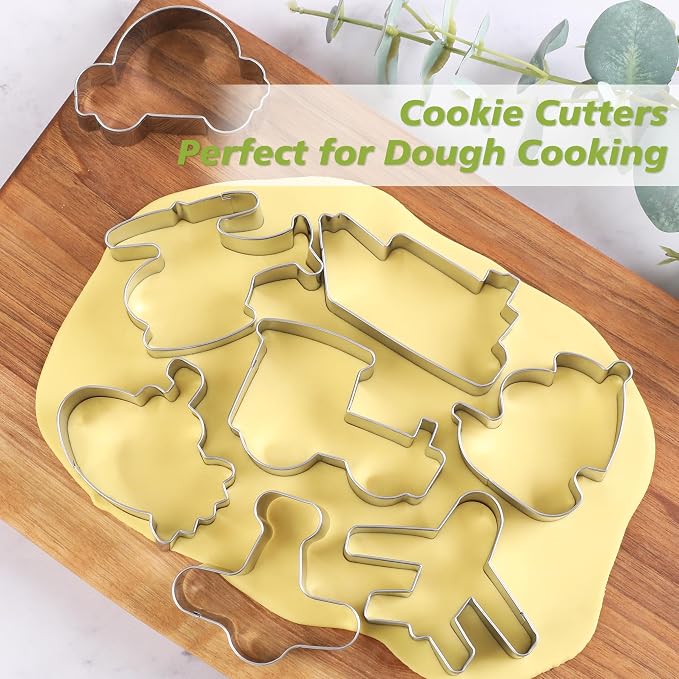 ZADE Transportation Theme Car Boat Airplane Cookie Cutters Set 12 Pcs Non-Stick Stainless Steel Cookie Biscuit Sandwich Mold, Fruit Cake Fondant Cutter for Baking
