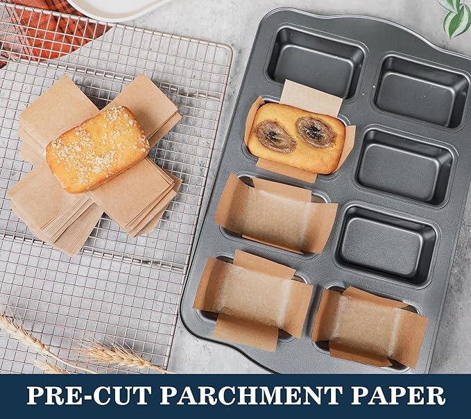 Webake 300pcs Unbleached Parchment Paper Mini Loaf Pan Liners Compatible with Wilton Mini Loaf Pan, Original Precut, Non Toxic Baking Paper for Banana Bread
