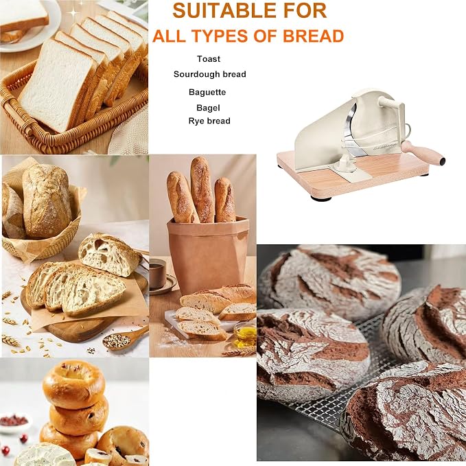 Stainless Steel Bread Slicer, Manual Sourdough Bread Cutter with Hand Crank and Adjustable Thickness, Bread Slicing Tool for Homemade Loaves, Toast, Bagels and Bakery Use