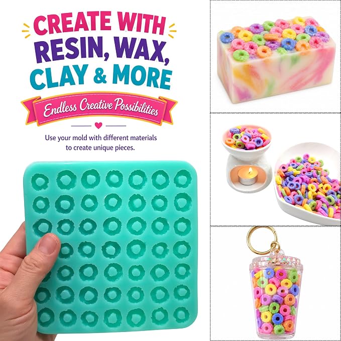 Fruit rings 49 Cavities Mini Cereal Loop Mold for Wax Melts, Soap, Resin, Clay Flexible Silicone (Natucraft)