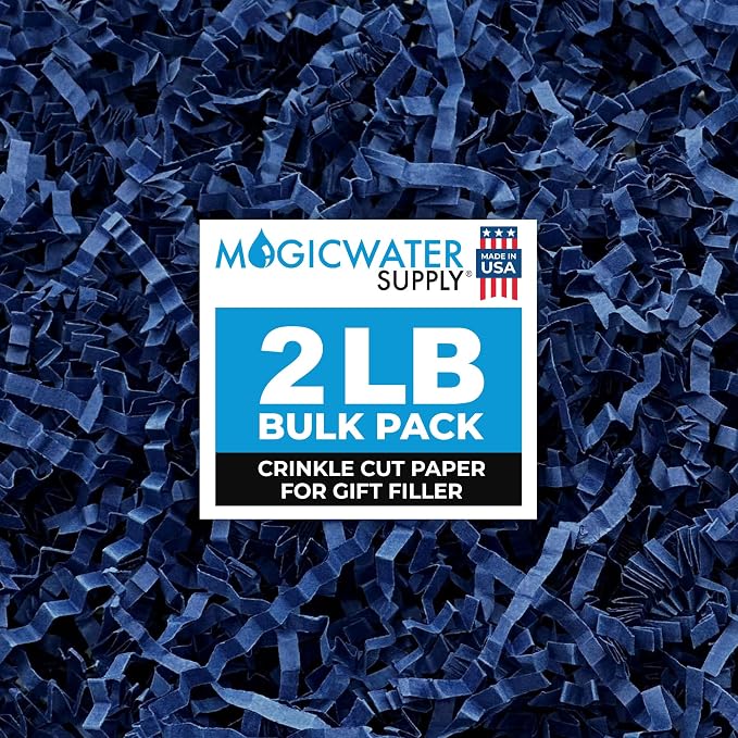 MagicWater Crinkle Cut Paper for Gift Baskets - 2LB - Navy Blue - Perfect for Shredded Paper Filler, Basket Filler, Gift Boxes, Bridesmaid Gifts, Christmas Stuffers & More – Ideal for All Occasions