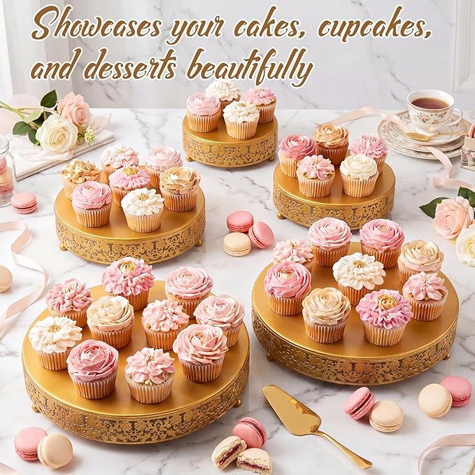 Wenqik 5 Pcs Metal Gold Cake Stand 16/14/12/10/8 Inch Round Cake Holder Display for Dessert Table Cookies Fruit Serving Tray Cupcake Pastry Riser for Wedding Birthday Party and Events