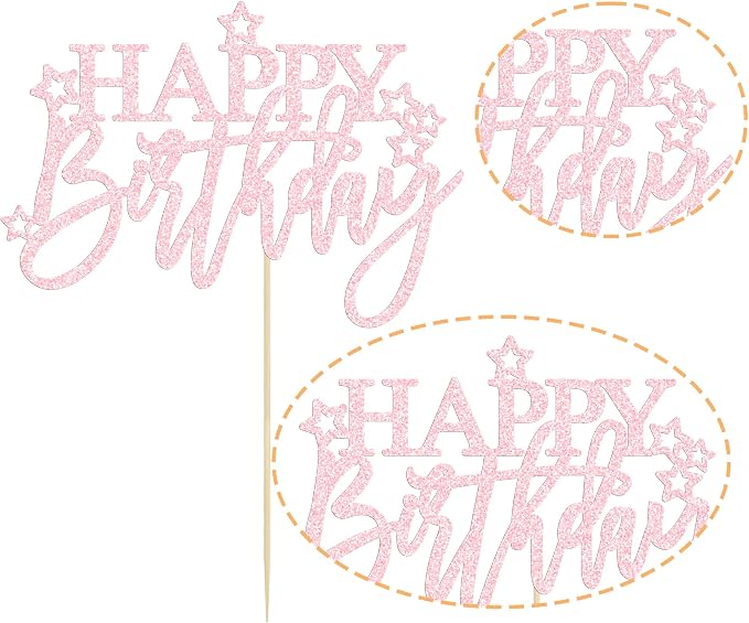 Gyufise 1Pcs Happy Birthday Cake Topper Glitter Happy Birthday Cake Pick for Celebrating Happy Birthday Anniversary Theme Party Cake Decorations Supplies Pale Pink
