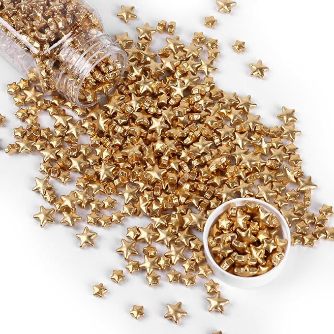 Cobakey Gold Star Sprinkles for Cake Decorations Bright Sugar Sprinkles for Cupcake Toppers Wedding Party Valentines Halloween Christmas Supplies100g/ 3.52oz
