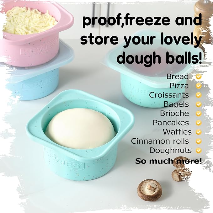 1000ml PLUS Individual Pizza Dough Proofing Containers with Airtight Lids – Food Grade Silicone, Freezer/Dishwasher Safe –Neapolitan Dough Rising & Fermentation – 2 Pack (Bondi Mint)
