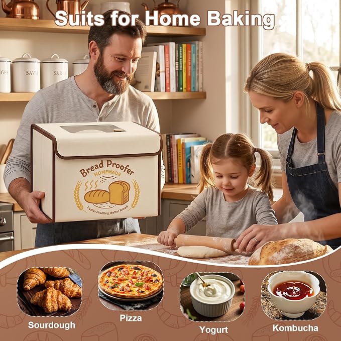 Folding Dough Proofer Box with Humidification Function, Sourdough Proofer Box Temp Control 48H Timer & Humidity Monitor, Water Tray & Steam Diffuse Plate 4 Preset Modes Dough Proofer for Sourdough