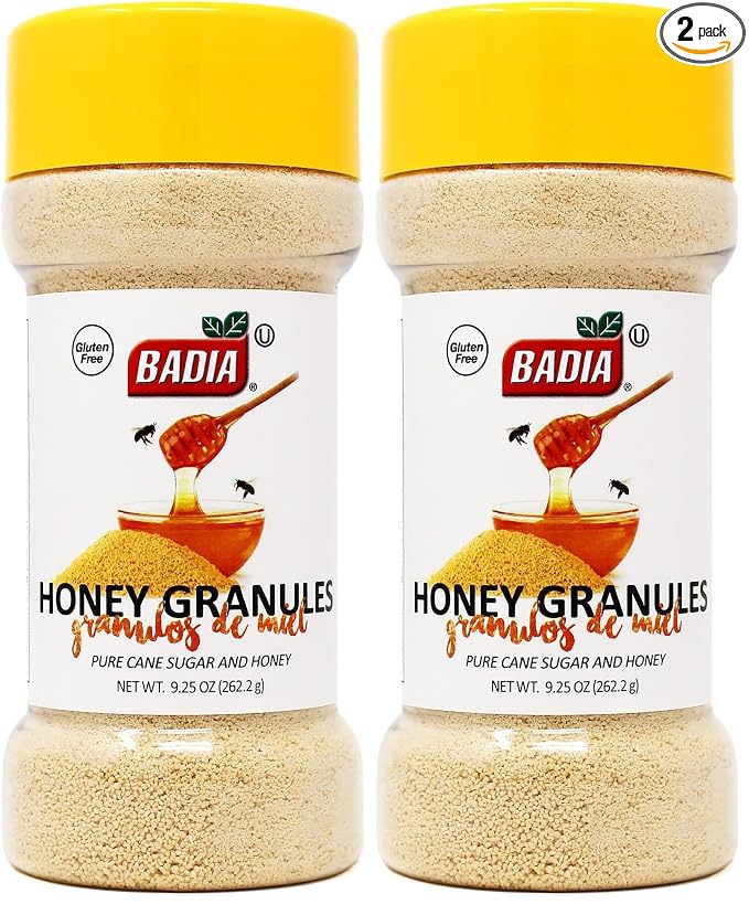 Badia Honey Granules, 9.25 oz – Natural Honey & Cane Sugar Sweetener for Baking, Coffee, Tea & Everyday Recipes - Kosher, Gluten Free, MSG Free (Pack of 2)
