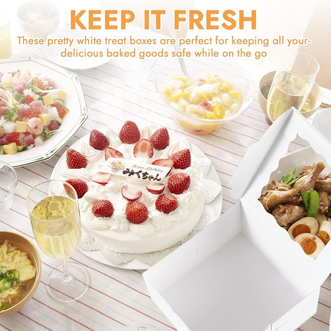 48PCS 9x9x5 Inches Cake Boxes with Window(24 Boxes &24 Boards) , White Bakery Dessert Boxes,Cajas Pasteles for Cake, Cake Carrier Container for Valentine's Day, Mother's Day, Birthday(9*9*5inch/24pcs)