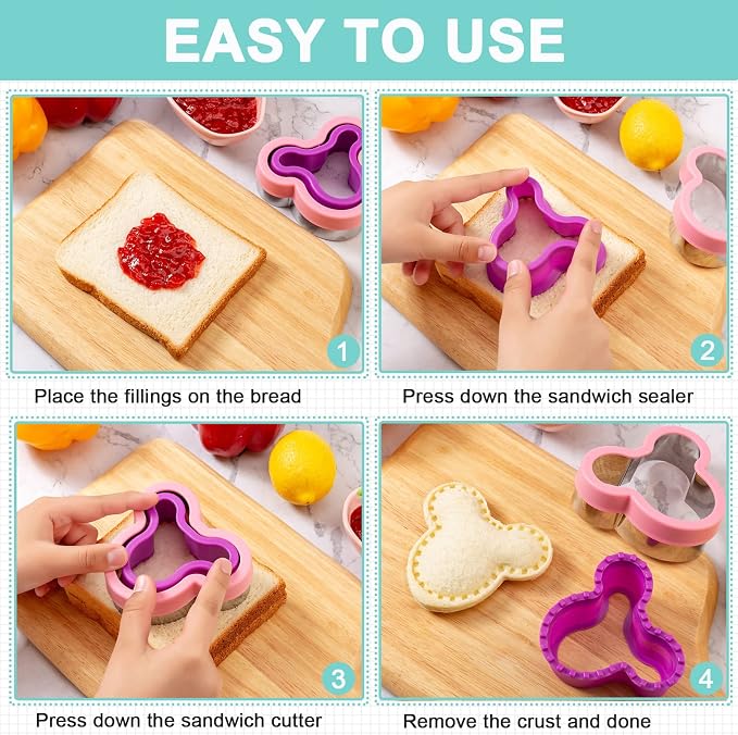 Sandwich Cutter for Kids Lunch 22 Pcs (LARGE), Nifogo Sandwich Maker, Cookie Cutters and Sealer Set, Bread Decruster, Dinosaur Mickey Square Circle Shape for Boys Girls