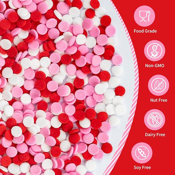 Edible Pink White Round Confetti Sprinkles 130g/4.58oz,Flat Sugar Sprinkles for Home Baking Cupcake Cookie Ice Cream Decorating,Resealable Bag,Ideal for Girl Birthday,Baby Girl Shower,Easter,Family DIY Baking Party Dessert Topping