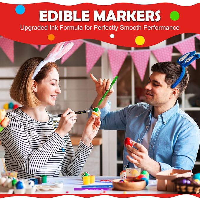 Edible Markers for Cookie Decorating, 10Pcs Food Coloring Pens Double Side Food Grade Edible Pens with Fine & Thick Tip for Cakes, Easter Eggs, Fondant, Cookies, Frosting, Painting, Baking, Macarons