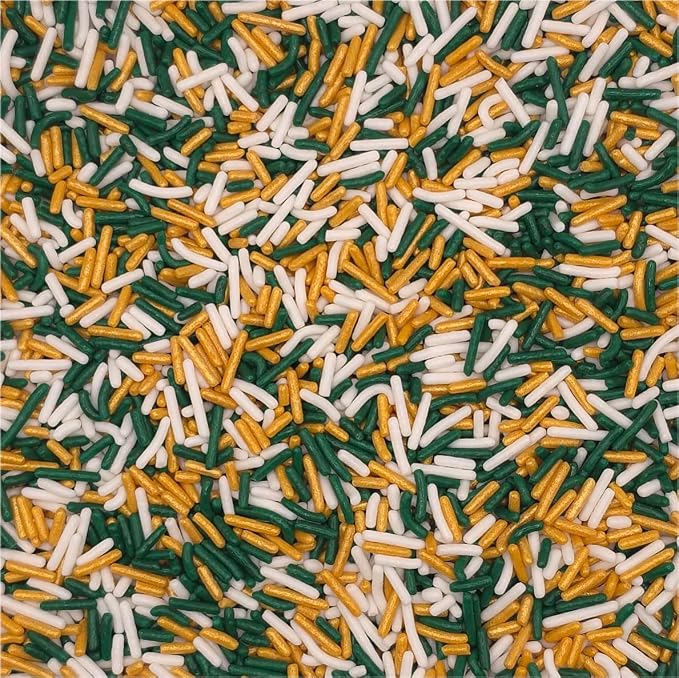 NCS Green Bay Game Day Green, Gold & White Jimmies Edible Sprinkles – Cupcake, Cake & Cookie Decorations, 7 oz