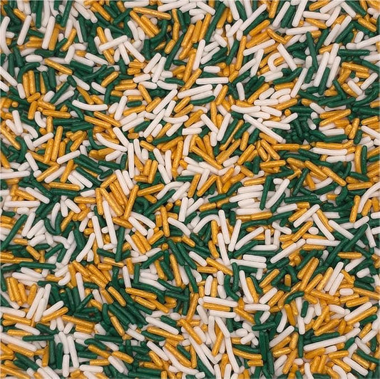 NCS Green Bay Game Day Green, Gold & White Jimmies Edible Sprinkles – Cupcake, Cake & Cookie Decorations, 7 oz