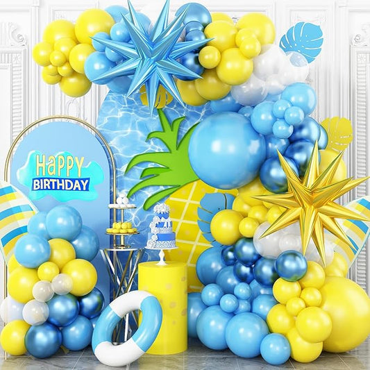 Yellow Blue Clear Balloon Arch Kit with Explosion Star Balloons, Cartoon Theme Blue and Yellow Balloons Garland Kit for Boys Girls Cartoon Birthday Baby Shower Party Supplies