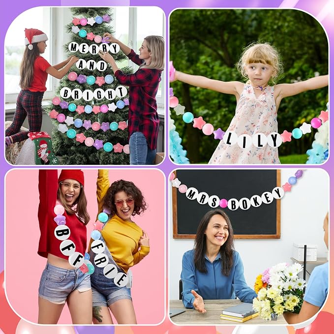 Simgoing 103 Pcs DIY Giant Friendship Bracelet Lei Kit Extra Large Beads Garland Jumbo Birthday Friendship Banner Kit Famous Singer Customizable Party Decor for Classroom(Macaron Color)