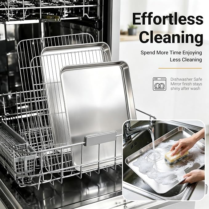 Onader Large Baking Cookie Sheet with Cooling Rack Set, Stainless Steel Baking Sheet Pan, 19⅝ x 13¾ Inch Metal Oven Baking Tray, Nonstick & 1 Inch Deep, 2-Pack (Includes 2 Pans + 2 Racks)