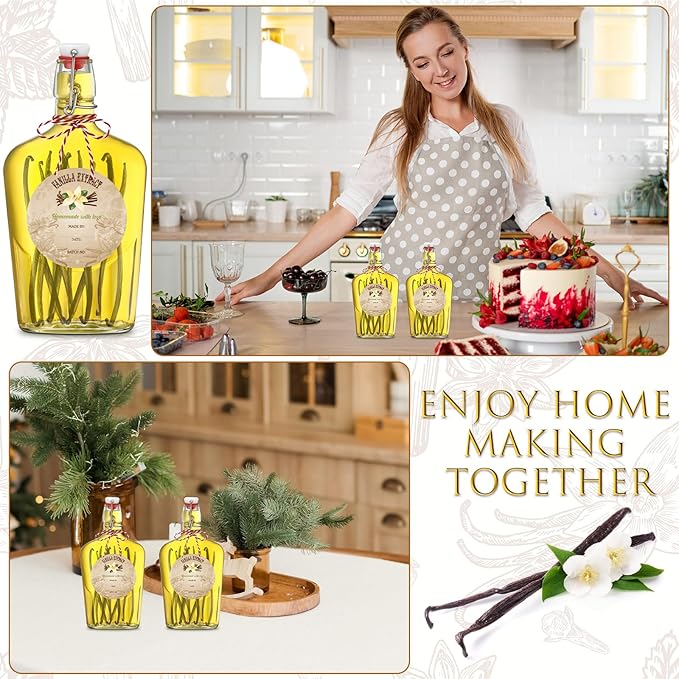 Uiifan 2 Pack 16 oz Vanilla Extract Bottles with Swing Top Flask Whiskey Pocket Clear Glass Flask for Homemade Vanilla Extract Lemon Kombucha Water Apply Christmas Wedding Gift (Clear)