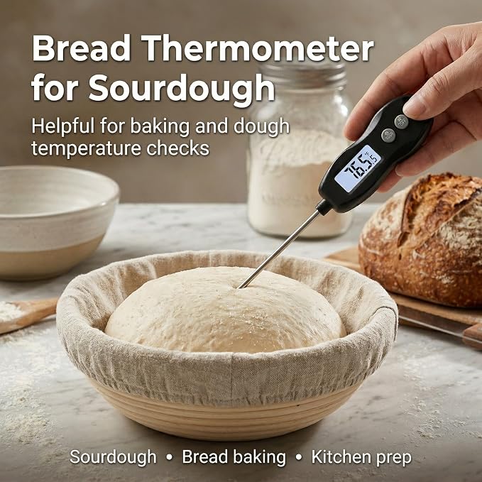 Meat Thermometer Digital Instant Read, Waterproof for Cooking & BBQ (Black) | Backlit food thermometer with 5.3” probe for steak, turkey, oil, candy, liquids, sourdough & baking